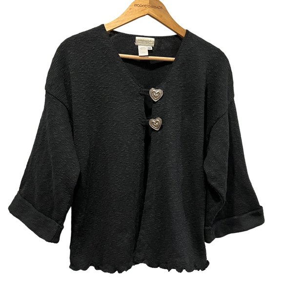 Coldwater Creek Vintage Heart Button Cardigan, USA, Cotton, Black, M/L - Picture 6 of 6